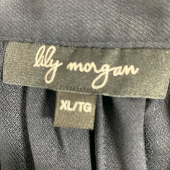 boho puff sleeve 3/4 length ruffled collar string tie blouse dark navy sz xl - Picture 2 of 15